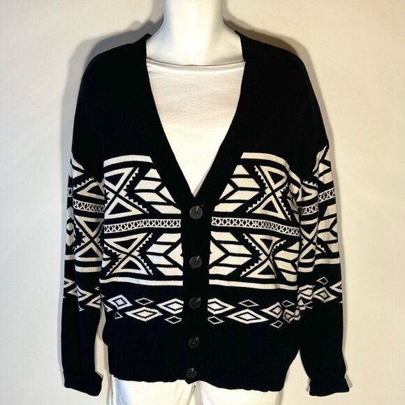 Southwest Graphic Cardigan Button Front Black-White Cardigan classic comfy layer - Picture 1 of 6